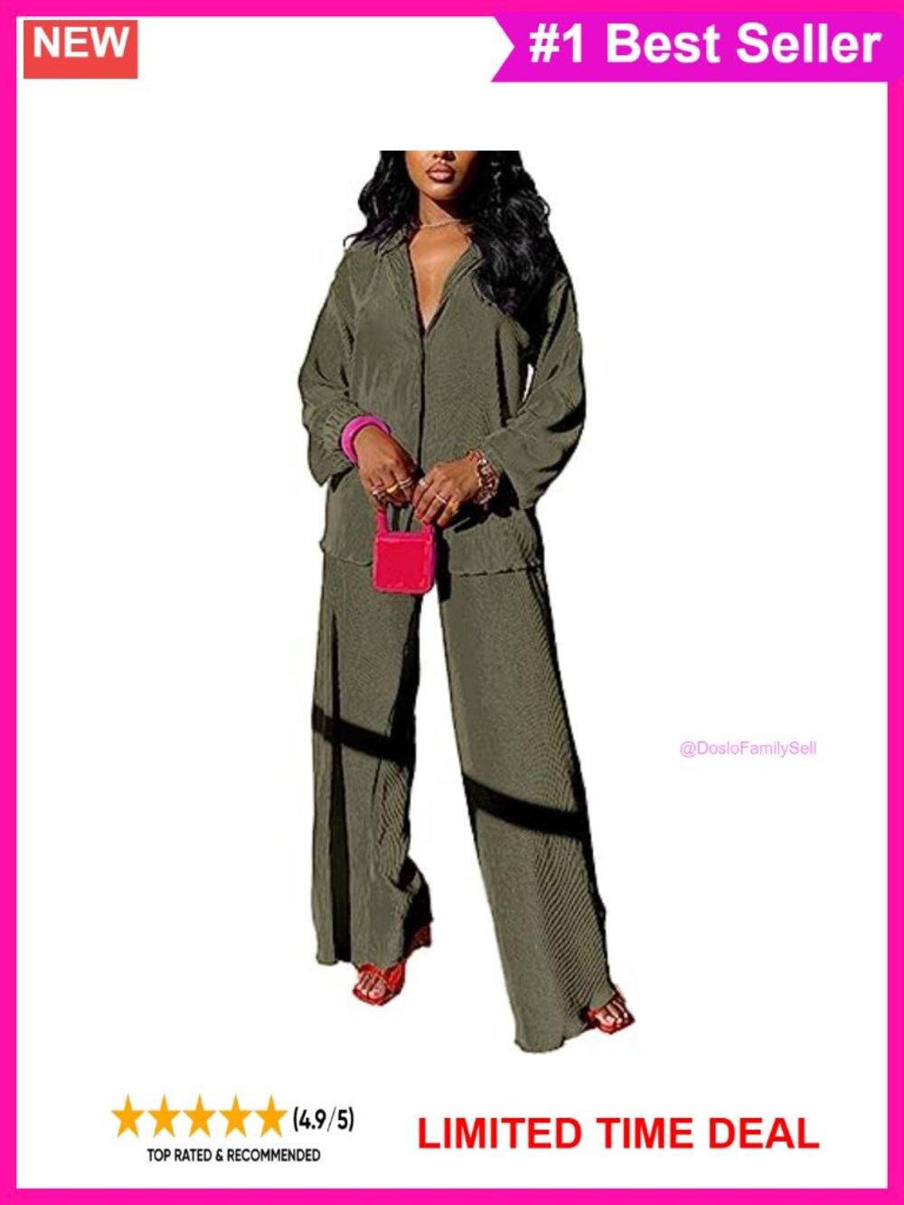 Plisse 2 Piece Set Women Button Down Shirt Wide Leg Pants Casual Outfit